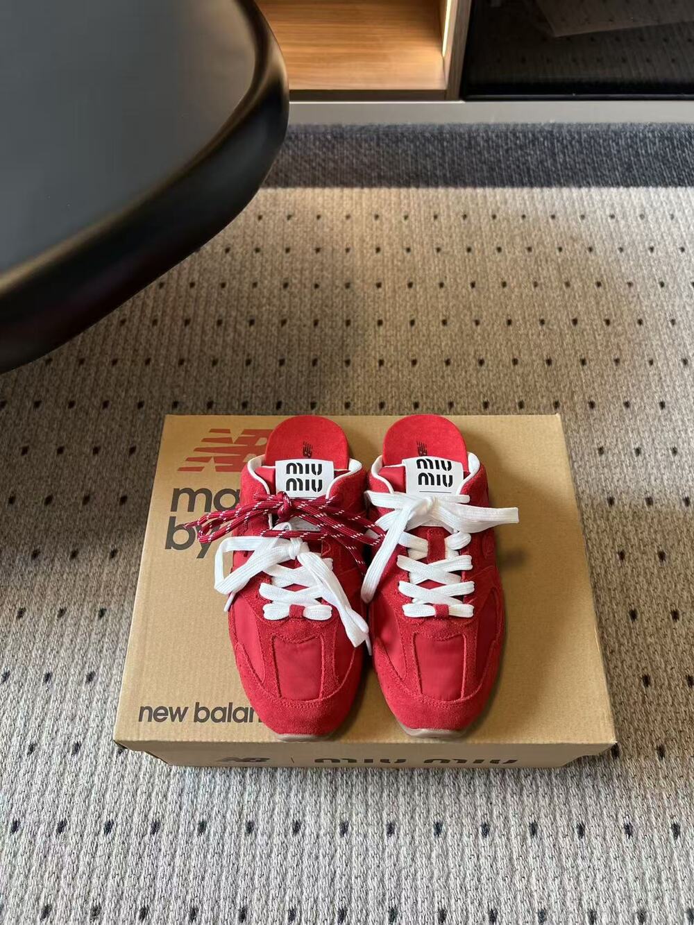 Miu Miu x New Balance Red Suede Mule Sneakers